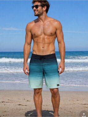 O'Neill Teal to Light Aqua Gradient Swim Board Shorts